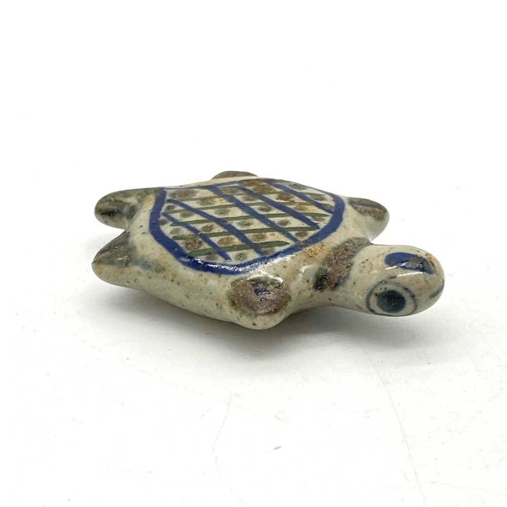 Vintage Tonala Mexican Pottery Turtle Figurine Hand Painted Stoneware 3"